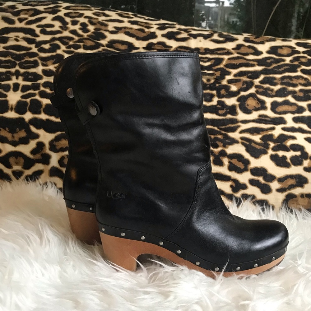 Black Leather Lynnea Ugg Boots Sz 8